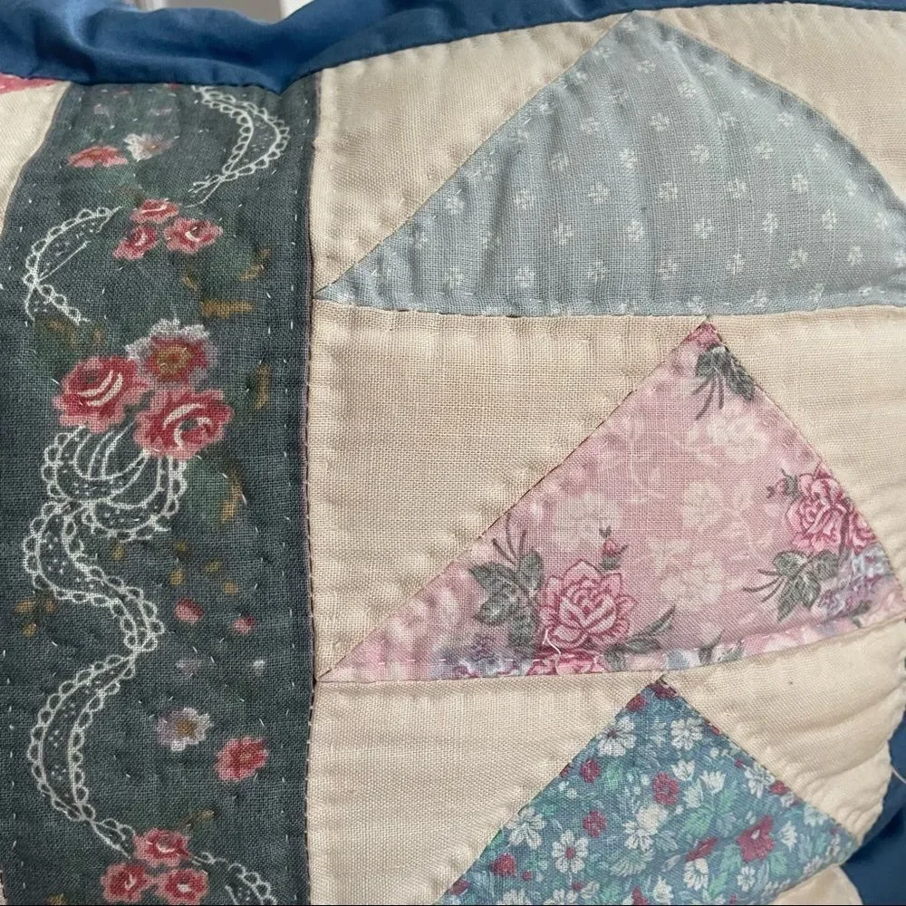 Vintage 14” Square Quilt Pillow Blue Pink County Cottage